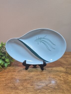 CARLTON WARE 'Windswept' Pattern Teal Atomic Accent Ceramic Divided Serving Dish